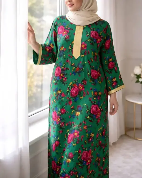 پیراهن گلدار نوارطلایی ترکمنستان M6007