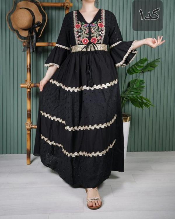 پیراهن هندی نخی گلدوزی M7606