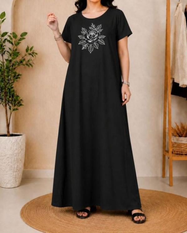 پیراهن زنانه آستین کوتاه چاپی گل H7622